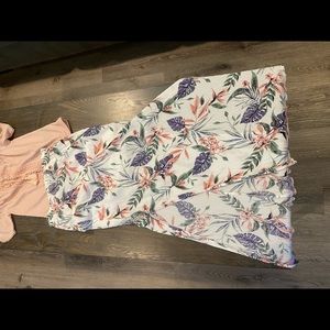 Floral linen skirt with slits on each side